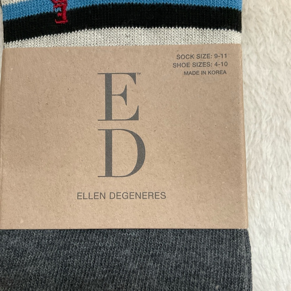 Ellen Degeneres Striped Crew Socks in Cream, Blue & Gray - Picture 2 of 3